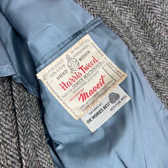 Harris Tweed Gray Herringbone Wool Blazer Sport Coat by Mawest Size Approx 40R - Picture 10 of 12